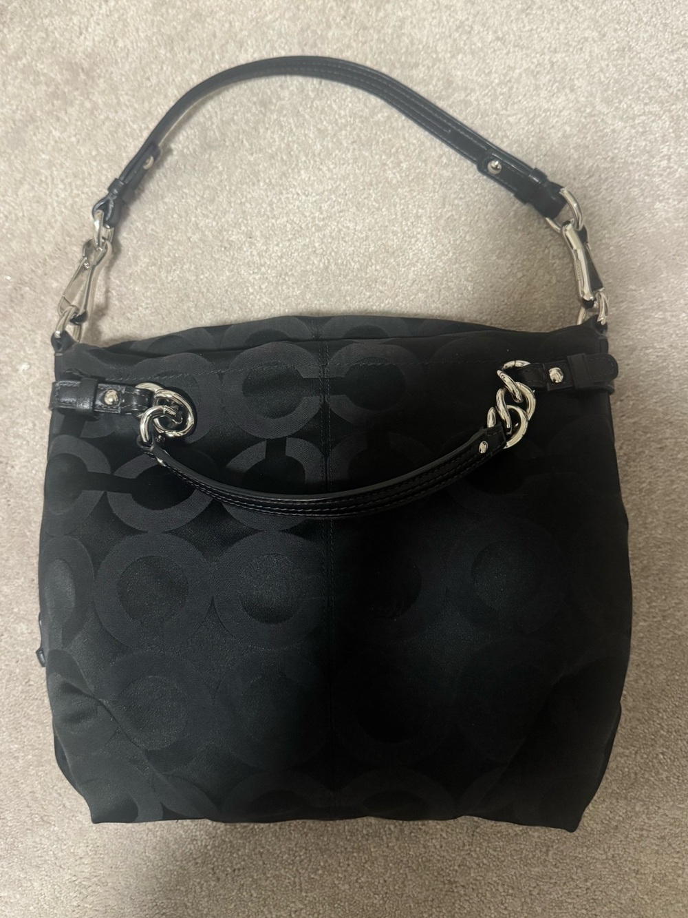 Coach Black Brook Signature Hobo Shoulder Bag with Silver Hardware